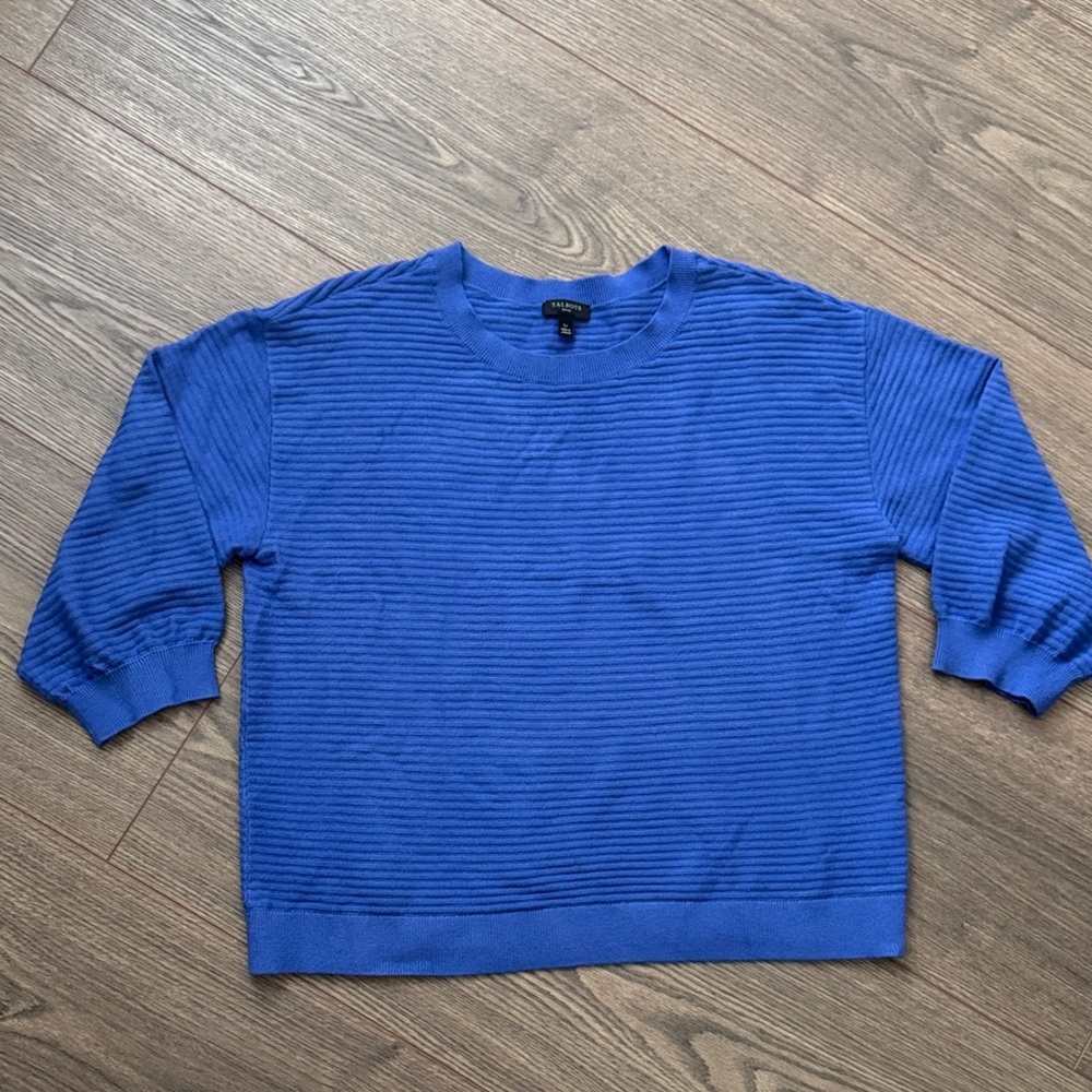 Talbots Petite Sweater Blue Womens Large Petite 3/4 Sleeve Crewneck Sweater LP